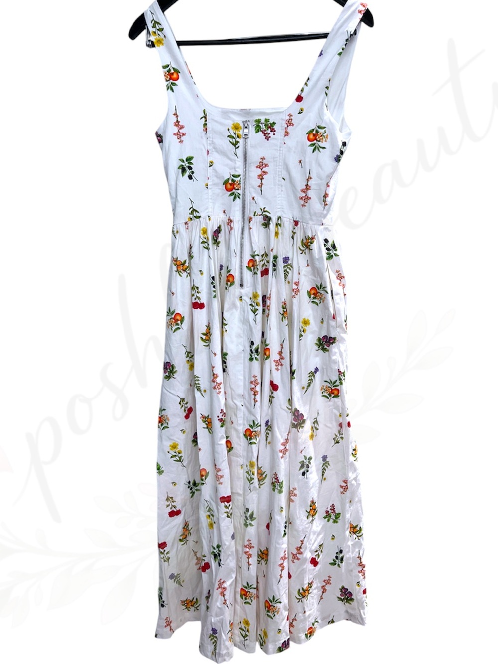 NWT 7 For All Mankind Fruit Floral Garden Print Midi Dress Size 4 - Picture 2 of 6